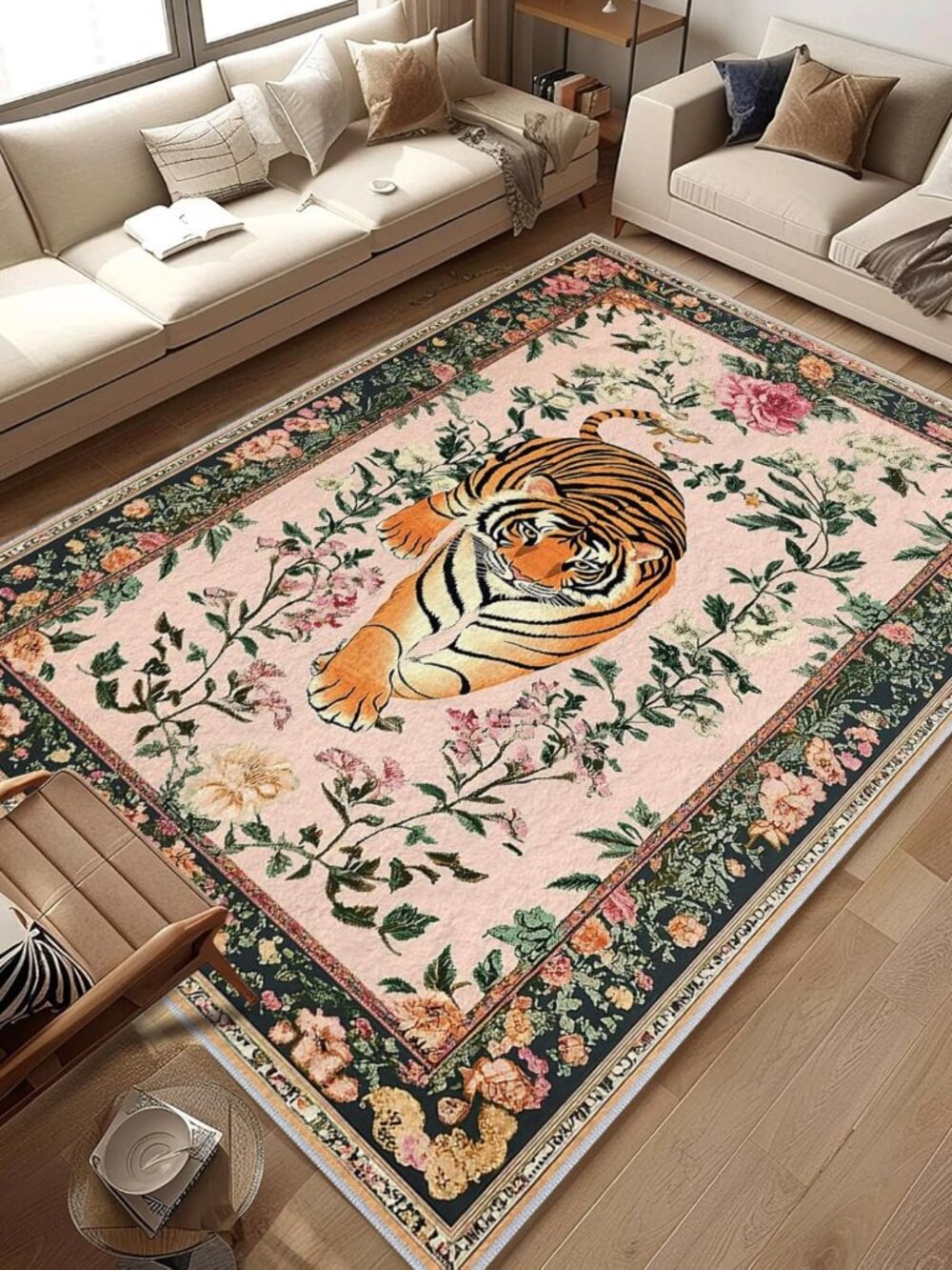 Boho Botanical Area Rug Tiger Washable 5x7 Rugs for Living Room Bedroom Plant An